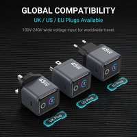 Chargeur mural 45W GaN PD QC3.0 à 3 ports avec écran couleur TFT intelligent AI, adaptateur de voyage universel Type C avec protection OTP pour