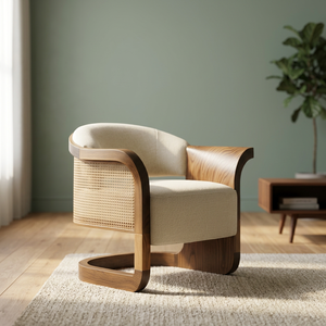 Fauteuil lounge convertible de luxe en bois de style mid-century, avec revêtement en rotin canné et teck massif, pour chambre et hôtel, fournisseur Indonésien - Product Image 2