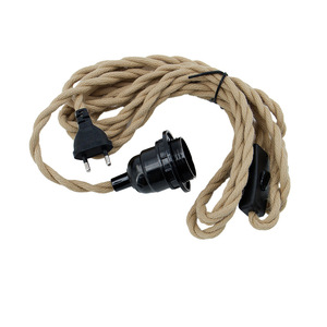 Cordon de prise E27 en corde de chanvre avec interrupteur intégré et prise EU pour lampe suspendue - Product Image 1