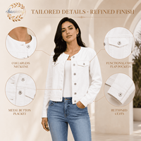 Pakaian Wanita Trendy Tanpa Kerah Kancing Depan Lengan Panjang Kasual Denim Barat untuk Konser Country
