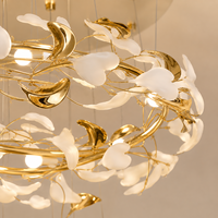 Lustre personnalisé en céramique en forme de feuille de Ginkgo, grand luminaire suspendu artistique pour villa, escalier, hall d'hôtel, atrium