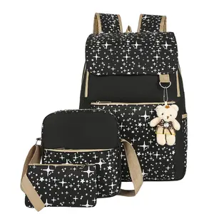 Fashion Women Large Capacity Oxford Scratch Resistant Waterproof Star Printing Travel Backpack School Bags Set