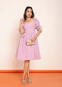 Mini-robe lavande à manches bouffantes, élégante, pour soirée d'été, décontractée, tendance, tenue mignonne, robe courte pour femme - Product Image 4