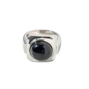 טבעת אבן שחורה נירוסטה טבעת אישיות אופנה טיטניום אמיתי טבעות לנשים