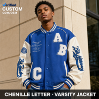 Veste de baseball en laine personnalisée bleu crème avec appliqué en chenille, lettres cursive brodées sur les manches, pour hommes, style hip-hop streetwear
