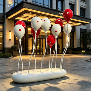 Sculpture Moderne en Fibre de Verre en Forme de Ballon, Installation Artistique Abstraite en Résine, Décoration Rouge et Blanche pour Jardin, Mariage, Fête - Product Image 2