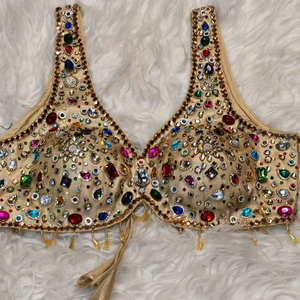 Blusa de satén tejido 100% seda dorada para novia, top corto de boda, cuello corazón sin mangas, ideal para invierno - Product Image 2