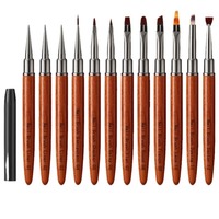 Lot de pinceaux professionnels pour nail art avec manche en bois de santal et nylon, pour dessin, peinture et manucure