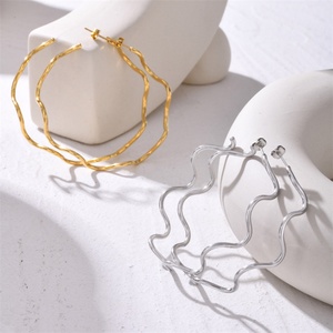 Women Simple Stainless Steel C-shape Earrings Creative Design Big CC Hoop and <b>Choker</b> Necklace Set - Product Image 3