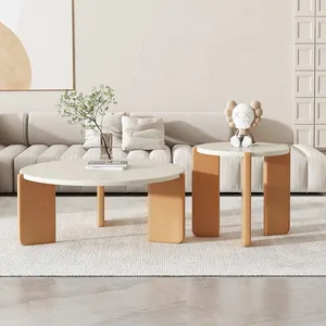 Mesas de centro, sofá nórdico crema, juego de lado de té redondo de madera de roble, muebles de sala de estar, mesas de centro de mármol de lujo modernas
