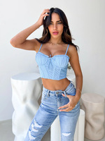 Nouveau body d'été à la mode pour femmes haut à bretelles avec nombril exposé Style court à lacets bord champignon élégant haut en dentelle court