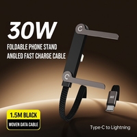 Kabel Pengisi Daya Lipat 30W Baru, Tipe-C, Berbahan Paduan Seng, Model Siku, Kabel Kepang, Pengisian Cepat 6A, Konektor C-L, Transfer Data, Tembaga Murni