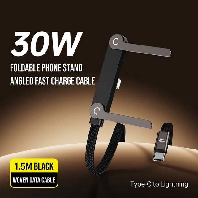 New 30W Foldable Zinc Alloy Bracket Elbow Type-C Braided Charging Cable 6A Fast Charging C-L Connector Data Transfer Pure Copper
