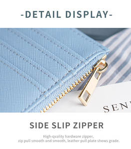 Portefeuille fin en cuir de luxe pour femmes, couleur unie, avec porte-cartes RFID, poche zippée, étui à cartes - Product Image 6