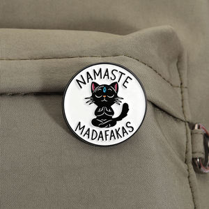 Pin Enamel Namaste Madafakas Lucu Yoga Zen Kucing Hitam Bros Hewan Peniti Kerah Perhiasan Hadiah Grosir - Product Image 3