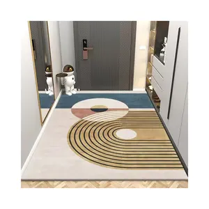 Karpet pintu masuk pola geometris, karpet kasmir imitasi berwarna ringan dengan gaya minimalis kasual dan lembut