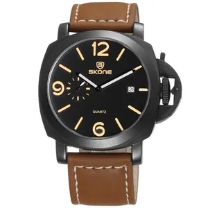 Skone, лучший дизайн, спортивные мужские наручные часы с кожаным ремешком