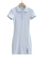 Vente en gros de robe polo en coton à col ras du cou en coton côtelé pour femmes avec logo personnalisé robe polo unie à boutons à la mode pour femmes robe polo de rue