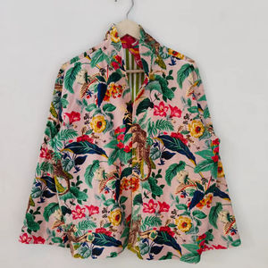 Blouson bomber en velours à imprimé floral singe, en coton écologique réversible, court, pour femme, pour l'hiver - Product Image 1