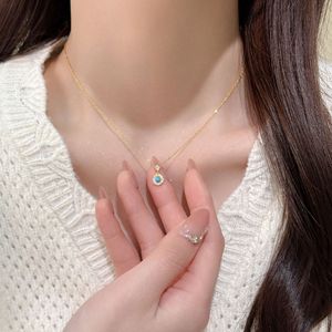 Collier pendentif en argent sterling S925 avec halo de turquoise et zircon, bijoux délicats minimalistes tendance, cadeau pour femmes et filles, à porter au quotidien - Product Image 6