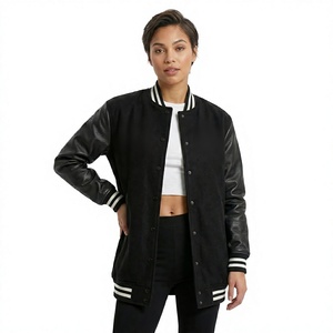 Custom Logo <b>Women</b> Varsity <b>Jacket</b> Ladies PU Leather Sleeve Letterman <b>Jacket</b> Oversized Baseball <b>Bomber</b> <b>Jacket</b> - Product Image 1