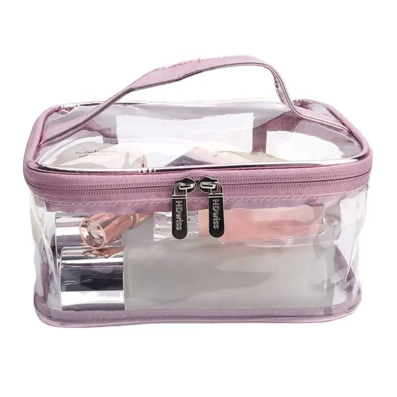 Bolsa de maquiagem transparente estilo ins, bolsa portátil para mulheres, grande capacidade, para armazenamento de cosméticos, bolsa de viagem em PVC à prova d'água