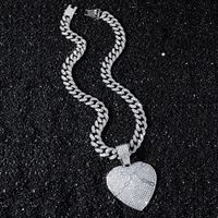 Collier pendentif cœur verrouillable tendance, entièrement pavé de zircone cubique, chaîne cubaine glacée, bijoux de couple urbains