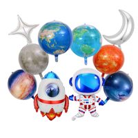 Ballon Étoile 4D Grand Format en Aluminium Rouge Vert Or, Décoration de Fête Noël Anniversaire Mariage, Ensemble Chapeau à Carreaux Bleus Planète Souriante Astronaute