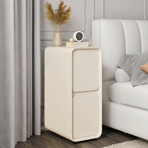 Light Luxury Cream Minimalist Smart LED Nightstand Modern Simple Mini Solid -Wood <b>Bedside</b> Storage <b>Cabinet</b> Household Bedroom - Product Image 2