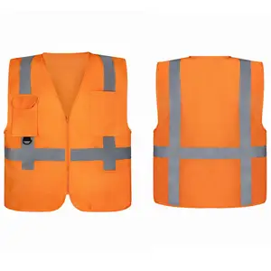 Gilet di sicurezza caldo di vendita produttori di maglia riflettente in poliestere traspirante hi vis gilet di sicurezza arancione ad alta visibilità con cerniera