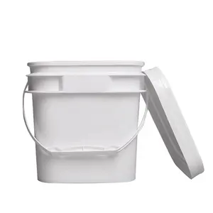 Vente en gros seau carré de couleur blanche 5L 10L 15L 20L 25L 30L seaux carrés en plastique avec poignée et couvercle