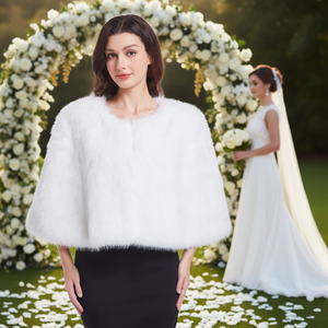 <b>Women's</b> Winter Faux Fox Fur <b>Cape</b> Coat Elegant Bridal Stole Wedding Party Shawl Soft Eco-Friendly One Size White Custom Color MAS - Product Image 2