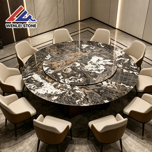 Table à manger ronde en marbre noir et blanc Wenlei Natural Silver Fox, table en <span class=keywords><strong>pierre</strong></span> moderne de luxe <span class=keywords><strong>avec</strong></span> plateau tournant intégré pour <span class=keywords><strong>la</strong></span> maison - Product Image 3