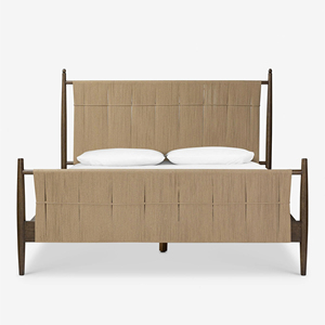 Mid-Century Modern Bobbin <b>Bed</b> <b>Frame</b> Bedroom Set with Nightstands & Dresser Solid Wood Upholstered Headboard Furniture Set - Product Image 1