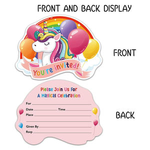 Nicro personnalisé enfants <span class=keywords><strong>anniversaire</strong></span> ornement arc-en-ciel thème licorne forme remplissage <span class=keywords><strong>Double</strong></span> face papier fête Invitations cartes avec enveloppe - Product Image 2
