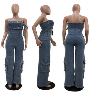 Vente en Gros Combinaison en Denim à Jambes Larges Respirante pour Femmes Livraison Rapide Jean Une Pièce Exposé pour l'Été Style Décontracté - Product Image 5