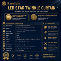 Rideau LED doré scintillant blanc chaud RGBW pour plafond de mariage, éclairage de scène pour église