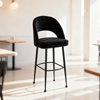 Tabouret de bar contemporain de haute qualité, recouvert de velours, avec pieds en métal jaune doré et noir, design élégant pour usage hôtelier