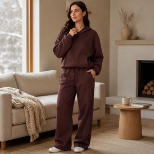 Set di Felpe Sportive Oversize da <span class=keywords><strong>Donna</strong></span>, Vestibilità Comoda e Casual, in Pile Nero con Cappuccio, Etichetta Personalizzata, <span class=keywords><strong>Pantaloni</strong></span> a Zampa - Product Image 4
