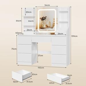 Table de maquillage moderne en bois blanc avec miroir et éclairage LED, 7 tiroirs et 8 étagères, MOQ 100 - Product Image 5
