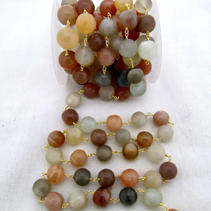 Natural Multi Moonstone Round 7mm Beaded <b>Rosary</b> Chain - Product Image 1
