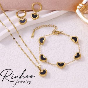<span class=keywords><strong>Set</strong></span> di Gioielli in Acciaio Inossidabile 316L Placcato Oro 18K, Collana, Bracciale e Orecchini con Cuore Smaltato Rosa, Impermeabile, Regalo per Donne - Product Image 2