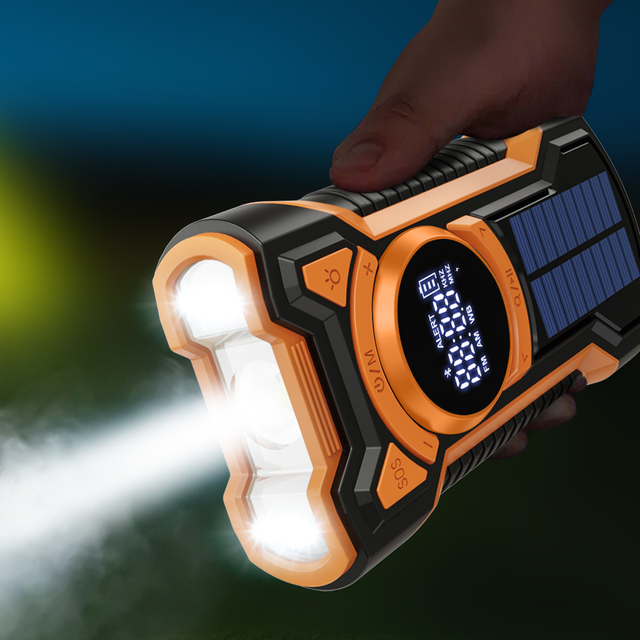 Portable 5000mAh Power Bank with Wireless Speaker Flashlight Hand Crank Solar Radio-AM FM Emergency Radio