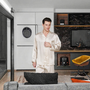 High Quality Breathable Knitted Digital Print Long Pants <b>Pajamas</b> <b>Silk</b> Sleepwear <b>Men</b> Nightwear Luxury - Product Image 3