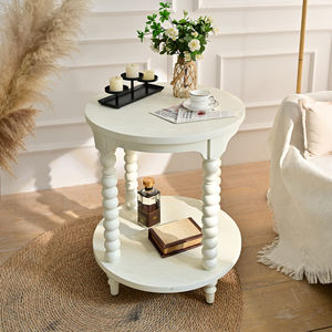 INNOVA Modern Nordic Style Round <b>White</b> Wood Decorative Durable Side <b>Coffee</b> <b>Table</b> with Shelf for Dining and Living Room Furniture - Product Image 2