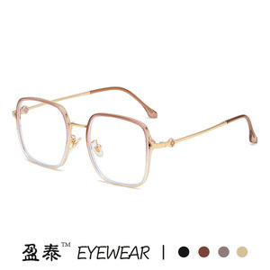 TR90 กรอบแว่นตาทรงสี่เหลี่ยมสำหรับผู้หญิงน้ำหนักเบาป้องกันแสงสีฟ้าเลนส์พลาโนกรอบเต็มสีทอง - Product Image 2