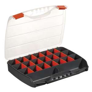 Caja de Almacenamiento de Herramientas Fervi para Piezas Pequeñas, 443 x 317 x 107 mm, con Divisores Rojos, Superficie de Plástico Mate - Product Image 1