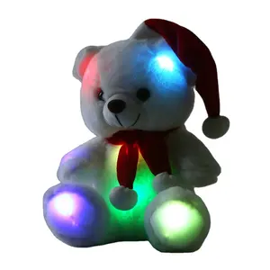 Light Up Led Teddy Bear con sombreros de Papá Noel Cute Christmas Plush Teddy Bears Led Soft Toys