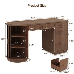 طاولة مكتب تنفيذية خشبية بتصميم منتصف القرن مع أدراج تخزين ومنفذ طاقة، الحد الأدنى للطلب 100 قطعة - Product Image 6