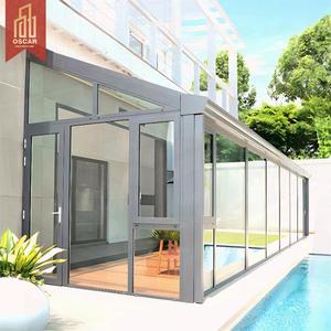 Abri de terrasse en aluminium avec auvent triangulaire en verre fixe et drainage d'eau intégré, idéal pour villa, jardin, balcon, véranda <span class=keywords><strong>extérieure</strong></span> - Product Image 1
